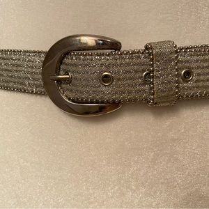 THE ICING BELT SILVER SPARKLE GLITTER METALLIC BEADED EDGES VINTAGE SIZE L